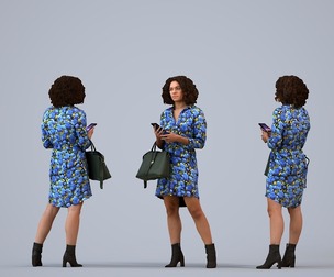 00213_Aimee0006 Adult Black woman standing in public space with smartphone and bag