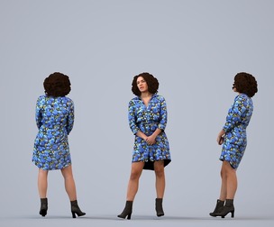 00213_Aimee0003 Adult Black woman waiting in public space wearing casual transitional clothing