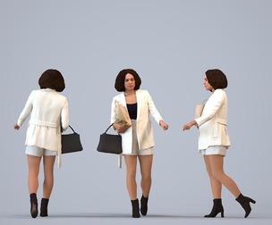 00214_Aimee004 Adult Black woman shopping with bag in casual transitional seasonal clothing