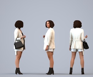 00214_Aimee0003 Adult Black woman waiting in office with bag, autumn or spring business attire