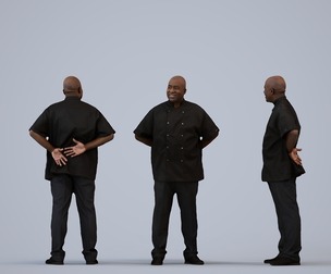 00216_Jon008 Adult Black male waiting in hospitality setting wearing summer uniform