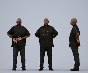 00216_Jon0007 Adult Black male waiting in hospitality setting wearing summer uniform