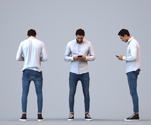 00217_Paul0016 Adult Middle Eastern man standing outdoors with smartphone in transitional attire