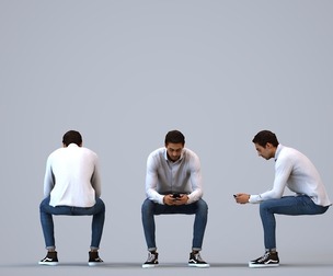00217_Paul0015 Adult Middle Eastern man sitting publicly with smartphone in transitional seasonal
