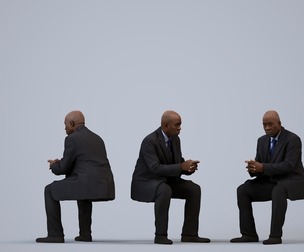 00218_Jon0012 Adult Black male waiting in office wearing transitional seasonal business attire