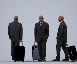 00218_Jon0015 Adult Black male waiting with bag in autumn or spring business attire