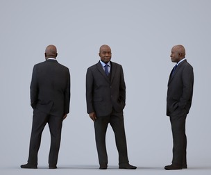 00218_Jon0003 Adult Black man waiting in office wearing transitional seasonal business attire