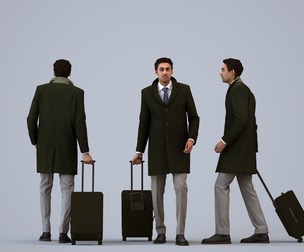 00219_Paul0014 Adult Caucasian businessman waiting with suitcase in transitional seasonal attire