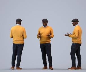 00220_Jon0008 Adult Black male talking in public wearing transitional seasonal clothing
