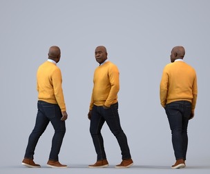 00220_Jon0015 Adult Black male walking through public space in transitional seasonal clothing