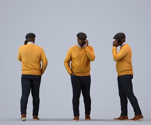 00220_Jon0010 Adult Black man walking while calling, casual autumn or spring attire