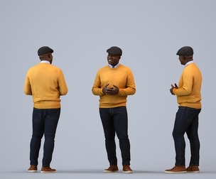00220_Jon0009 Adult Black man waiting in public space wearing transitional seasonal clothing