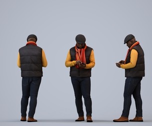 00220_Jon0007 Adult Black man standing with smartphone in autumn or spring attire
