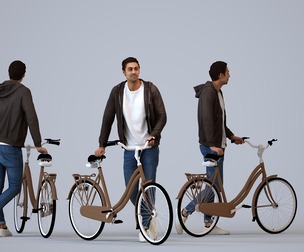 00221_Paul0001 Adult Middle Eastern man standing with bicycle in casual transitional seasonal