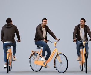 00221_Paul0002 Adult Middle Eastern man cycling through public space in transitional seasonal