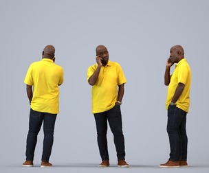 00222_Jon005 Adult Black male calling on smartphone in public space, casual summer attire
