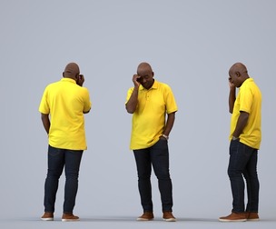 00222_Jon0006 Adult Black man standing in public space wearing casual summer clothing