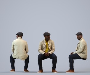 00222_Jon0014 Adult Black man relaxing in public space wearing casual summer attire