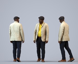 00222_Jon0013 Adult Black male walking through public space in casual summer attire