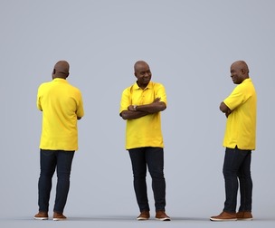 00222_Jon0003 Adult Black man waiting in public space wearing casual summer clothing
