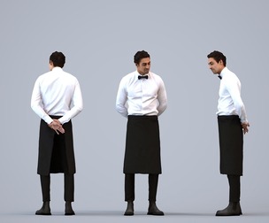 00223_Paul0005 Adult Middle Eastern man waiting in restaurant hospitality uniform