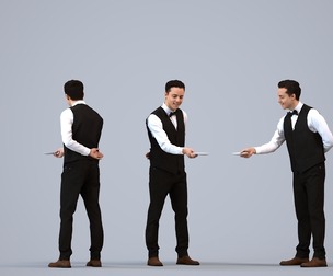 00225_Kadek0001 Adult Caucasian male standing in hospitality uniform for restaurant visualization