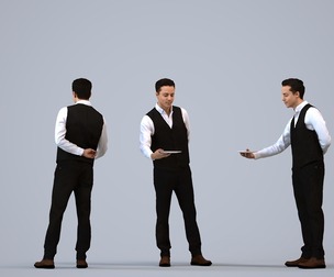 00225_Kadek0006 Adult Caucasian male waiting in hospitality setting wearing transitional seasonal