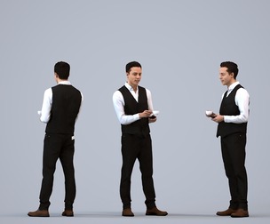 00225_Kadek0004 Adult Caucasian male standing in hospitality uniform for restaurant visualization
