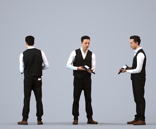 00225_Kadek0005 Adult Caucasian male waiting in hospitality setting wearing transitional seasonal