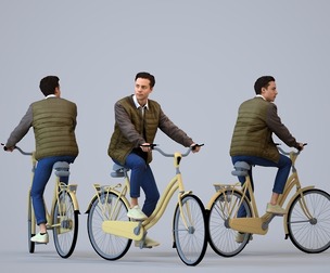 00227_Kadek0016 Adult Caucasian man cycling in public space wearing transitional seasonal clothing