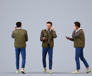 00227_Kadek0011 Adult Caucasian man calling while walking in autumn or spring attire