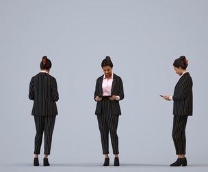 00228_Yawan005 Adult Black woman waiting in office wearing transitional seasonal business attire