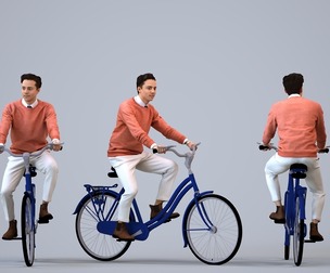 00231_Kadek0017 Adult Caucasian man cycling through public space in transitional seasonal clothing