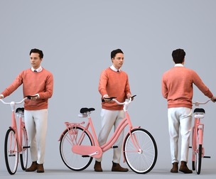 00231_Kadek0016 Adult Caucasian man commuting with bicycle in casual transitional seasonal clothing