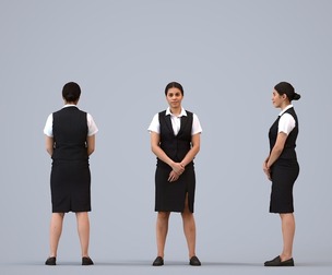 00232_Nur0003 Adult Latino woman waiting in hospitality setting wearing summer uniform