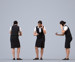 00232_Nur0008 Adult Latino woman calling smartphone in hospitality summer uniform