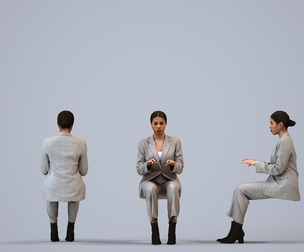 00234_Nur0010 Adult Latino woman sitting in office wearing transitional seasonal business attire
