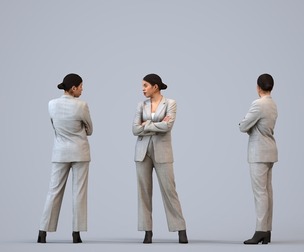 00234_Nur0002 Adult Latino woman waiting in office wearing transitional seasonal business attire