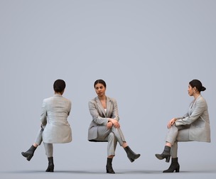 00234_Nur0009 Adult Latino woman waiting in office wearing transitional seasonal business attire