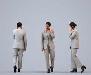 00234_Nur0006 Adult Latino woman walking while calling in office wearing transitional attire