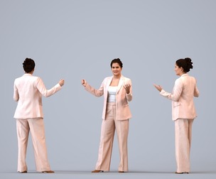 00235_Aamina006 Adult Caucasian woman presenting in office wearing autumn or spring business attire