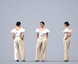 00236_Nur003 Adult Latino woman waiting in office wearing summer business attire