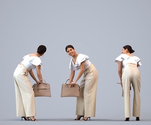 00236_Nur0011 Adult Latino woman waiting in office with bag, autumn or spring business attire