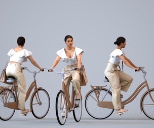 00236_Nur0015 Adult Latino woman cycling in public space with business bag