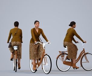 00238_Nur0014 Adult Latina woman cycling through public space in transitional seasonal clothing