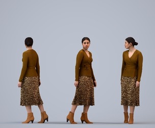 00238_Nur0003 Adult Latino woman walking through public space in transitional seasonal clothing