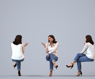 00239_Aamina0007 Adult Caucasian woman relaxing in public space wearing transitional seasonal