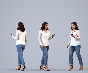 00239_Aamina0004 Adult Caucasian woman walking in public space with smartphone, transitional attire