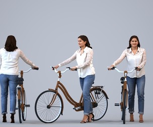 00239_Aamina0001 Adult Caucasian woman commuting with bicycle in casual transitional seasonal
