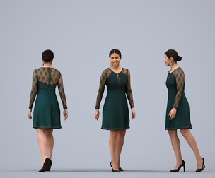00240_Nur0004 Adult Latino woman walking in public space wearing formal attire